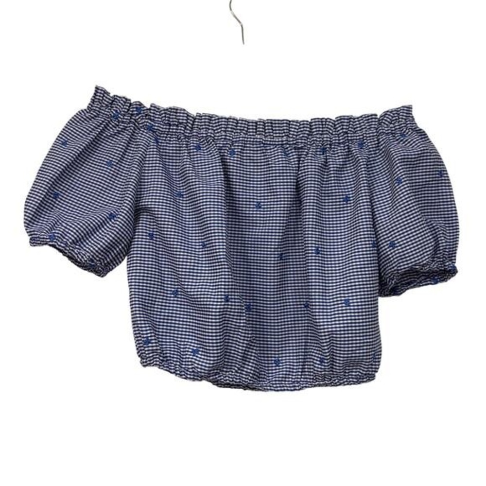 Alexis Gingham Embroidered Crop Top Size Small‎ Blouse Puff Short Sleeves - Picture 3 of 6